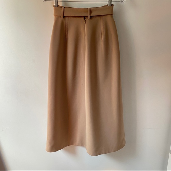 ELLERY Tan A-line Calf Length Skirt w/ Rhinestone Belt - Picture 2 of 4